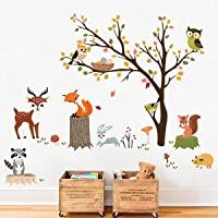 Los mejores  - decalmile Pegatinas de Pared Bosque Animales Árbol Vinilos Decorativos Búho Zorro Ciervo Adhesivos Pared Habitación Niño…